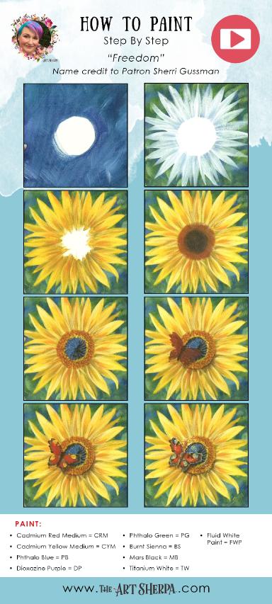 Sunflower and Butterfly  Easy Acrylic Tutorial Step by Step Day 5   #AcrylicApril2022