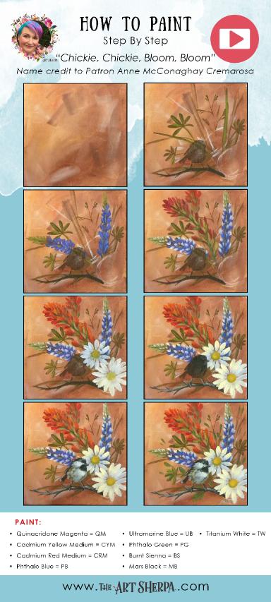 Bluebonnet Wildflower Chickadee   Easy Acrylic Tutorial Step by Step Day 9   #AcrylicApril2022