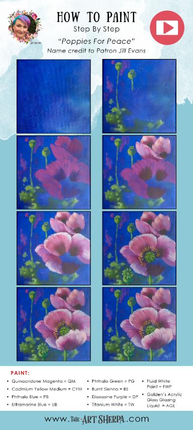 Pink Poppy floral  Easy Acrylic Tutorial Step by Step Day 13   #AcrylicApril2022