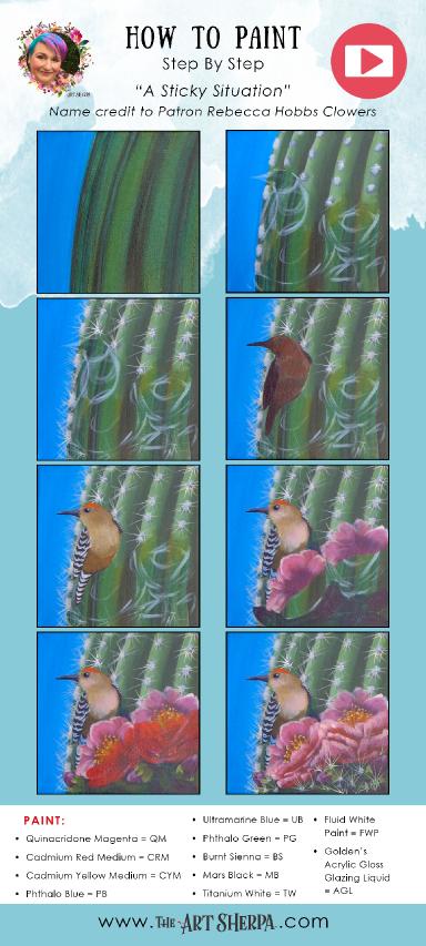 Cactus Flower And Bird  Easy Acrylic Tutorial Step by Step Day 14   #AcrylicApril2022