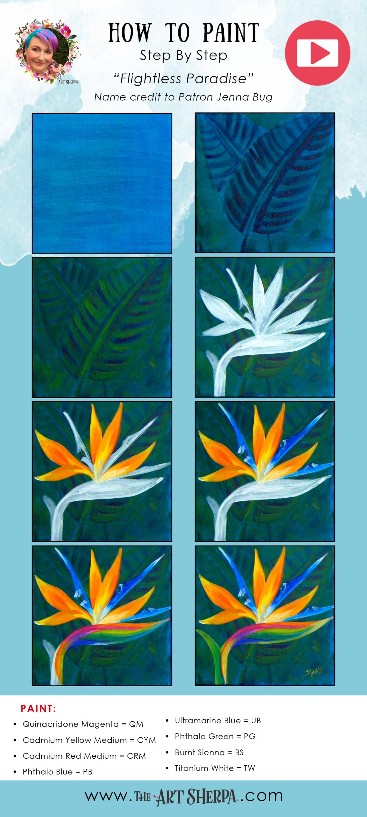 How To Paint A Bird Of Paradise Flower Easy Acrylic Step By