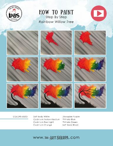 Rainbow Willow Tree Q Tip Acrylic Painting for Beginners tutorial 