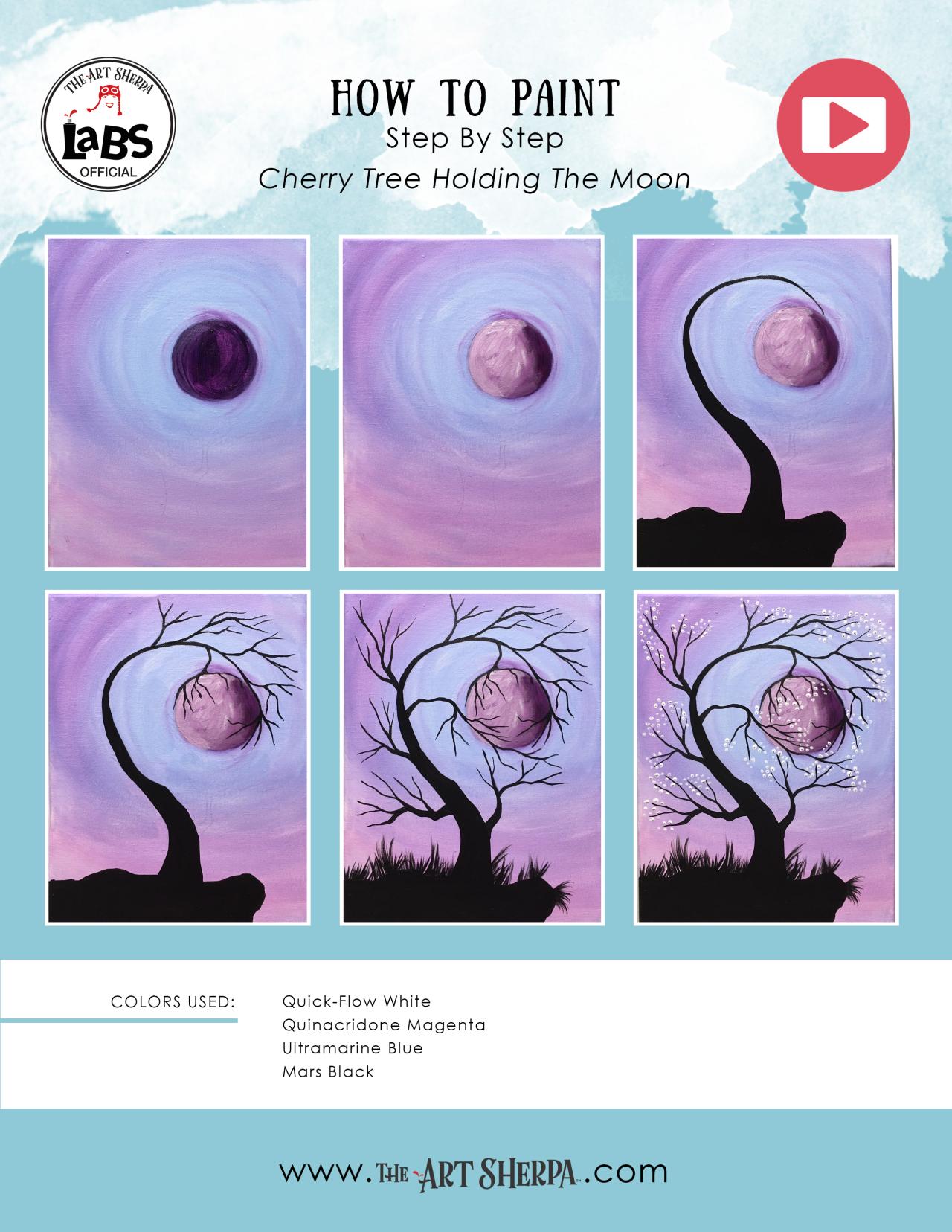 Cherry Tree Holding The Moon Step By Step Acrylic Painting For