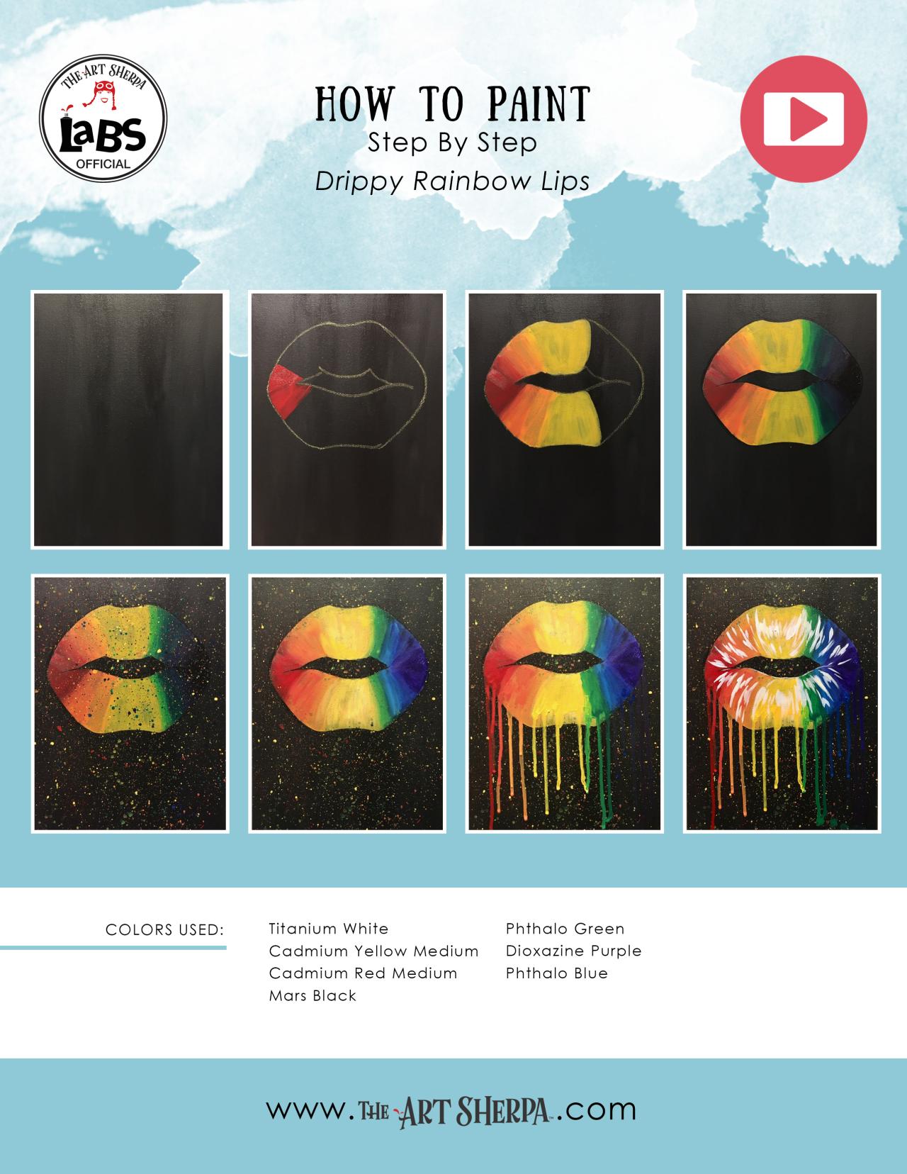 Beginners Drippy Rainbow Lips Acrylic Painting On Canvas