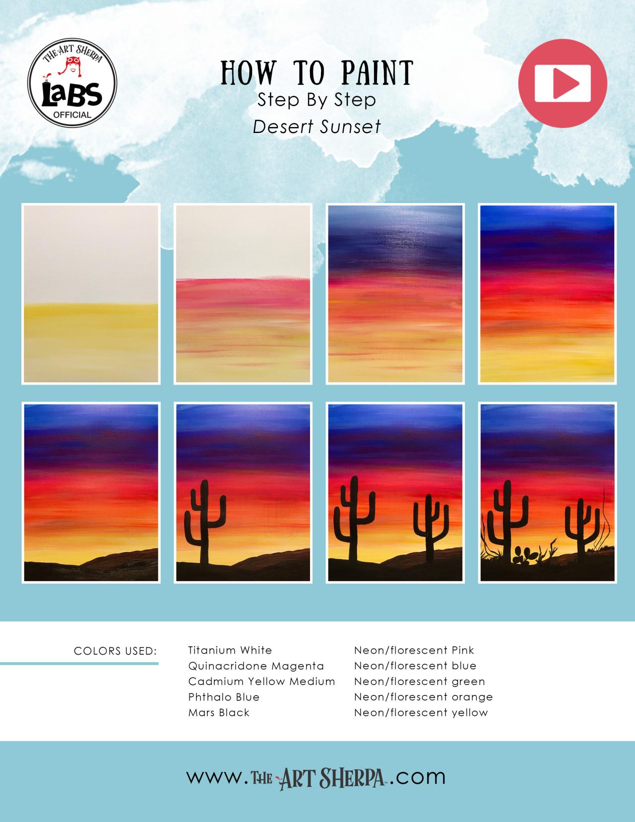 Easy Desert Sunset Saguaro s In Silhouette Acrylic Painting