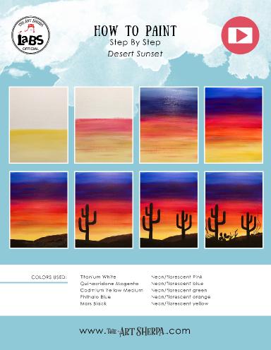 Easy Desert Sunset Saguaro's in silhouette Acrylic painting tutorial on Canvas